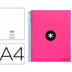 Bloc Antartik A4 Liso tapa Forrada 120 hojas 100g/m2 Rosa Flúor 5 bandas color
