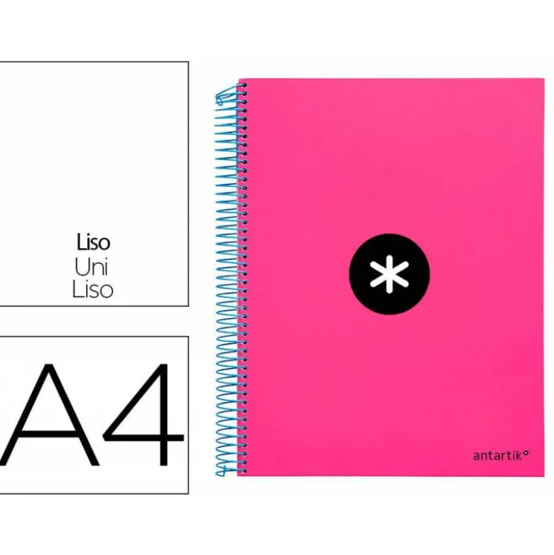 Bloc Antartik A4 Liso tapa Forrada 120 hojas 100g/m2 Rosa Flúor 5 bandas color