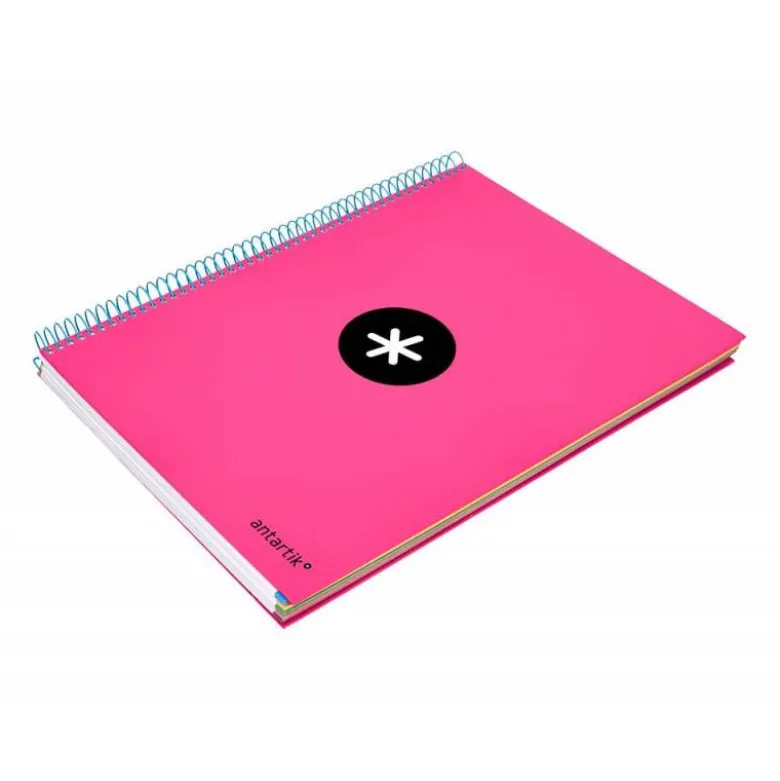 Bloc Antartik A4 Liso tapa Forrada 120 hojas 100g/m2 Rosa Flúor 5 bandas color