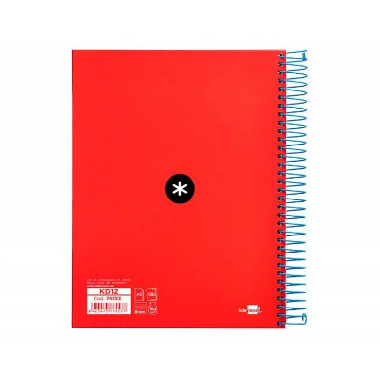 Bloc Antartik A5 Rayado Horizontal tapa Forrada 120 hojas 100g/m2 Rojo 5 bandas color