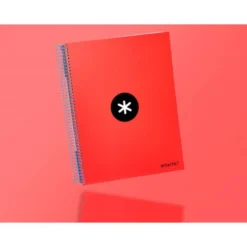 Bloc Antartik A4 Rayado Horizontal tapa Forrada 120 hojas 100g/m2 Rojo 5 bandas de color