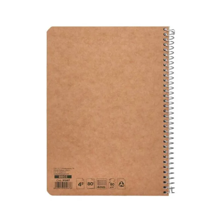 BLOC ESPIRAL LIDERPAPEL CUARTO ECOUSE CUADRICULA COLOR KRAFT 80 HOJAS