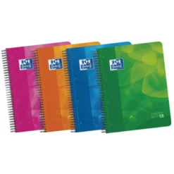 BLOC ESPIRAL OXFORD TAPA PLASTICO OPTIK PAPER MICROPERFDIN A4 120 H CUADROS 5 MM CON 3 SEPARADORES COLORES SURTIDOS