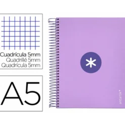 Bloc Antartik A5 Cuadricula 5mm tapa dura 120 hojas 100g/m2 lila lavanda 5 bandas color