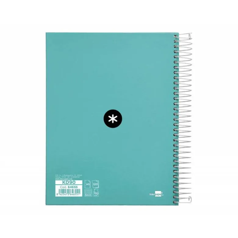 Bloc Antartik A5 Cuadricula 5mm tapa dura 120 hojas 100g/m2 color menta 5 bandas color