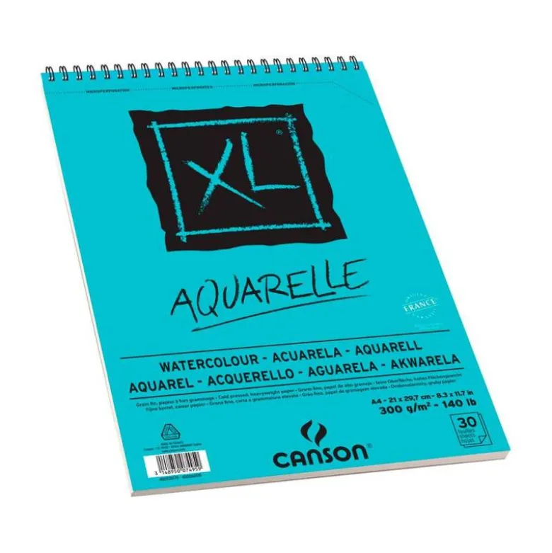 Bloc de Dibujo Acuarela Canson XL DIN A4 30 hojas 300 gr Microperforado Espiral Grano Fino