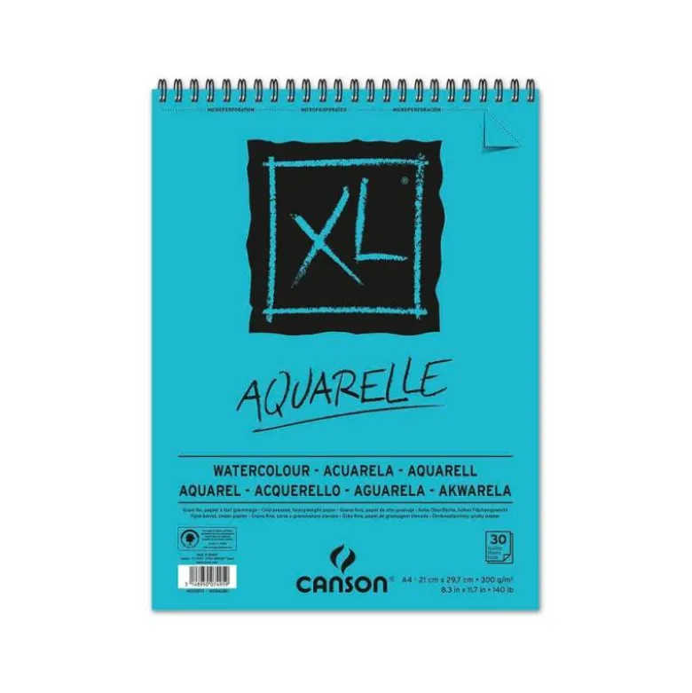 Bloc de Dibujo Acuarela Canson XL DIN A4 30 hojas 300 gr Microperforado Espiral Grano Fino