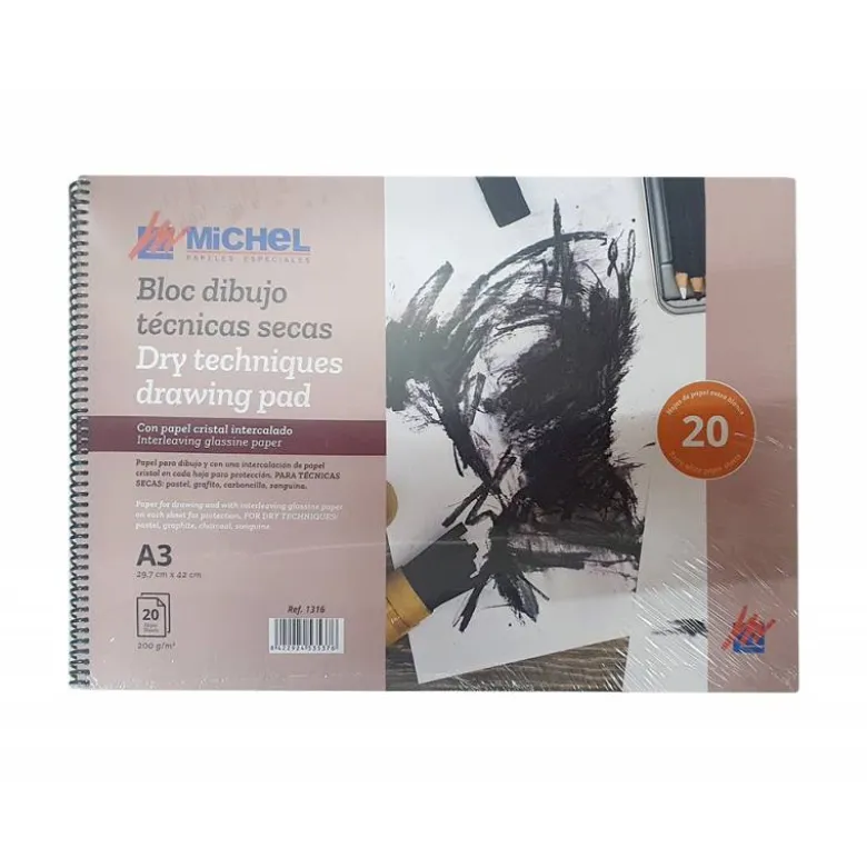 BLOC DE DIBUJO ACUARELA MICHEL ESPIRAL DIN A3 20 HOJAS 200 GR CON PAPEL CRISTAL INTERCALADO