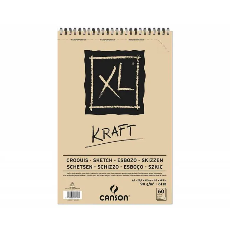 Bloc de Dibujo Kraft Canson XL DIN A3 60 hojas 90 gr Verdujado Microperforado Espiral Rayado