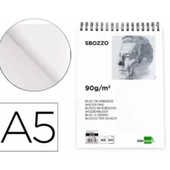 BLOC DE DIBUJO LIDERPAPEL ESBOZOS ESPIRAL DIN A5 100 HOJAS 90 GR SIN RECUADRO
