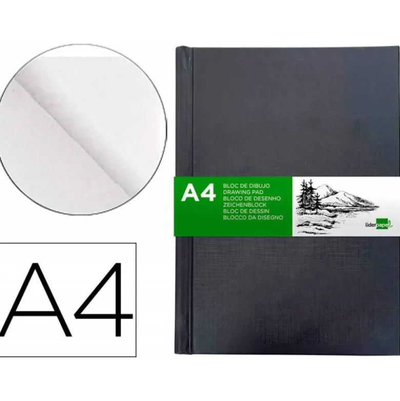 BLOC DE DIBUJO LIDERPAPEL ESBOZOS DIN A4 100 HOJAS 100 GR COLOR NEGRO
