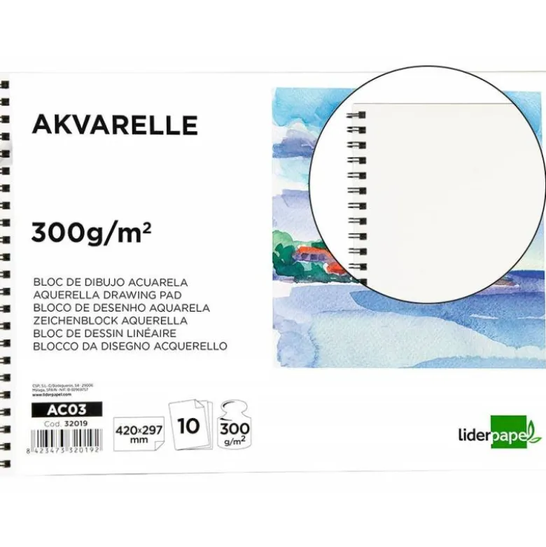 Bloc de dibujo Liderpapel espiral acuarela Din A3 10 hojas 300 gr