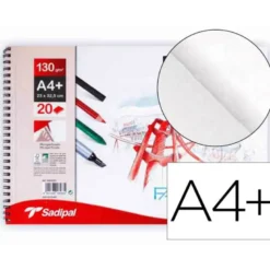 BLOC DE DIBUJO SADIPAL FABRIANO DIN A4+ 20 HOJAS 130GR ESPIRAL GRANO SUAVE MICROPERFORADO LISO