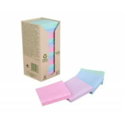 BLOC DE NOTAS ADHESIVAS QUITA Y PON POST-IT 76X76 MM 100% RECICLADO PEFC EN TORRE PACK DE 16 UNIDADES COLORES