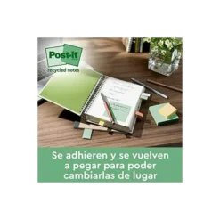 BLOC DE NOTAS ADHESIVAS QUITA Y PON POST-IT SUPER STICKY 76X76 MM 70 HOJAS RECICLADAS PAQUETE DE 14 UNIDADES