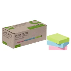 BLOC DE NOTAS ADHESIVAS QUITA Y PON Q-CONNECT 38X51 MM 100% PAPEL RECICLADO COLORES PASTELES EN CAJA DE CARTON