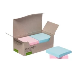 BLOC DE NOTAS ADHESIVAS QUITA Y PON Q-CONNECT 76X76 MM 100% PAPEL RECICLADO COLORES PASTELES EN CAJA DE CARTON