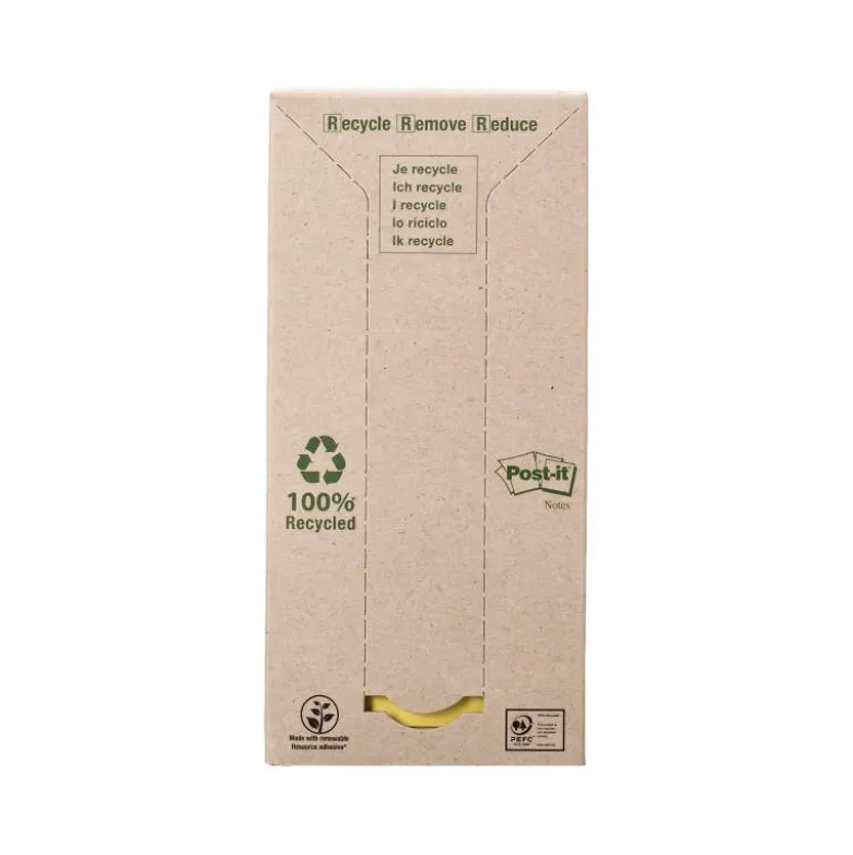 Bloc de notas adhesivas quita y pon recicladas en torre post-it 76 x 76 mm 16 blocs 654 papel reciclado