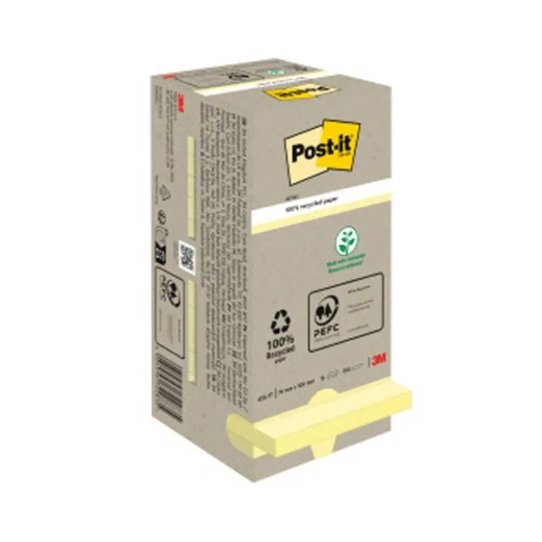 Bloc de notas adhesivas quita y pon recicladas en torre post-it 76 x 76 mm 16 blocs 654 papel reciclado