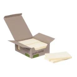 BLOC DE NOTAS ADHESIVAS QUITA Y PON Q-CONNECT 76X127 MM 100% PAPEL RECICLADO AMARILLO EN CAJA DE CARTON