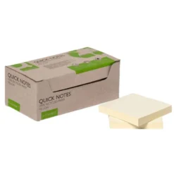 BLOC DE NOTAS ADHESIVAS QUITA Y PON Q-CONNECT 76X76 MM 100% PAPEL RECICLADO AMARILLO EN CAJA DE CARTON