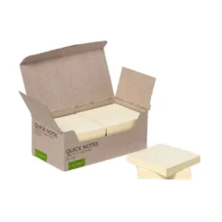 BLOC DE NOTAS ADHESIVAS QUITA Y PON Q-CONNECT 76X76 MM 100% PAPEL RECICLADO AMARILLO EN CAJA DE CARTON