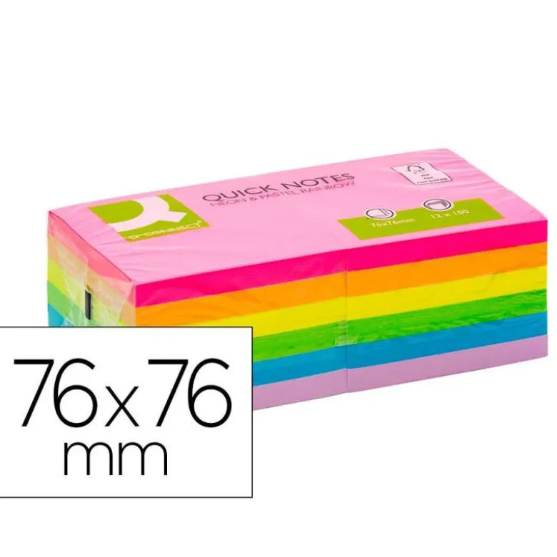 BLOC DE NOTAS ADHESIVAS QUITA Y PON Q-CONNECT 76X76 MM FSC COLORES NEON Y PASTEL SURTIDOS