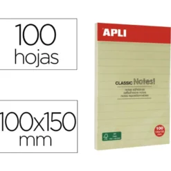 BLOC DE NOTAS ADHESIVAS QUITA Y PON APLI 150X100 MM RAYADO AMARILLO CON 100 HOJAS