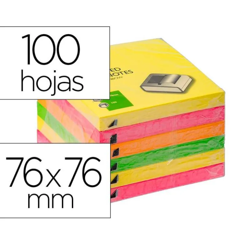 BLOC DE NOTAS ADHESIVAS QUITA Y PON Q-CONNECT 76X76 MM COLORES NEON SURTIDOS ZIG-ZAG