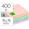 Bloc de notas adhesivas quita y pon q-connect 76x76 mm colores pastel con 400 hojas