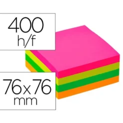 BLOC DE NOTAS ADHESIVAS QUITA Y PON Q-CONNECT 76X76 MM FSC FLUORESCENTE CON 400 HOJAS