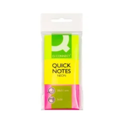 Bloc de notas adhesivas quita y pon q-connect 38x51 mm neon pack 3 unidades con 50 hojas por color