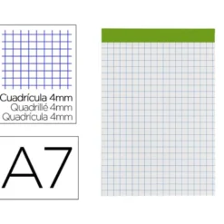Bloc de notas Din A7 encolado Liderpapel 80 hojas cuadricula 4 mm