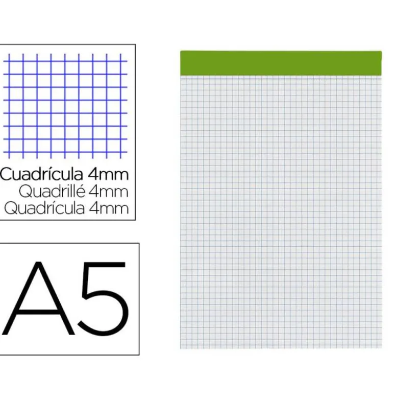 Bloc de notas Din A5 encolado marca Liderpapel cuadricula 4 mm 80 hojas