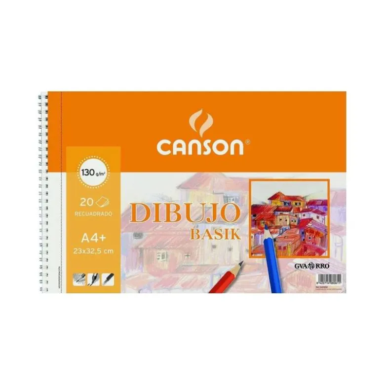 Bloc dibujo basik din a4+ espiral 23 x 32.5 cm 20 hojas microperforado con recuadro