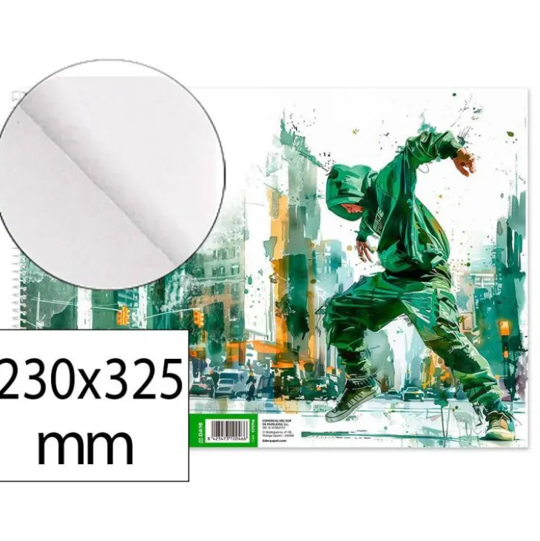 BLOC DIBUJO LIDERPAPEL ARTISTICO URBAN ESPIRAL 230X325MM 20 HOJAS 130G/M2 SIN RECUADRO PERFORADO