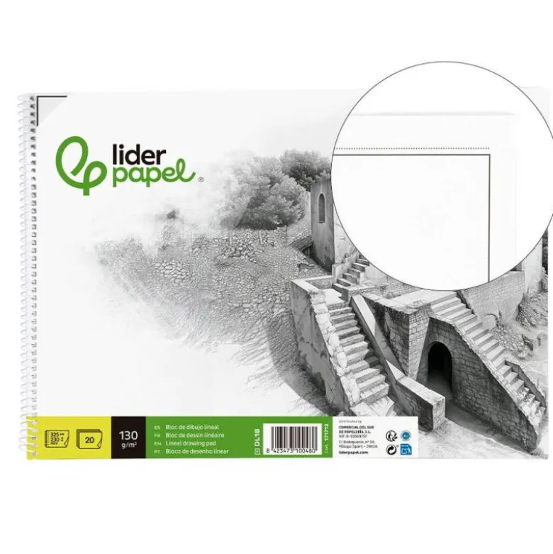 BLOC DIBUJO LIDERPAPEL LINEAL HISTORICO 230X325MM 20 HOJAS 130G/M2 CON RECUADRO PERFORADO