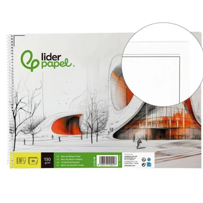 BLOC DIBUJO LIDERPAPEL LINEAL VANGUARDIA 230X325MM 20 HOJAS 130G/M2 CON RECUADRO PERFORADO