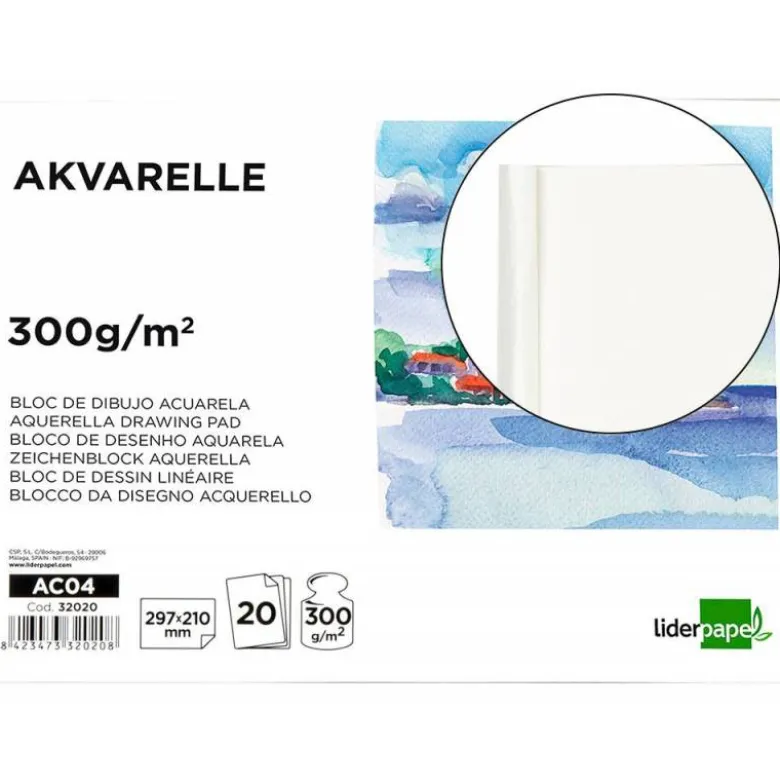Bloc Liderpapel de dibujo Acuarela Din A4 20 hojas 300 gr