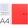 Bloc Liderpapel Din A4 micro crafty cuadrícula 5mm 5 bandas 4 taladros tapa forrada 90 gr 120 hojas color rojo