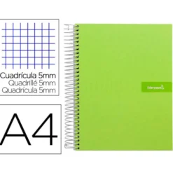 Bloc Liderpapel Din A4 micro crafty cuadrícula 5mm 5 bandas 4 taladros tapa forrada 90 gr 120 hojas color verde