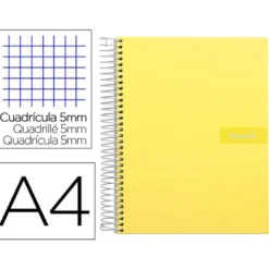 Bloc Liderpapel Din A4 micro crafty cuadrícula 5mm 5 bandas 4 taladros tapa forrada 90 gr 120 hojas color amarillo
