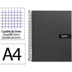 Bloc Liderpapel Din A4 micro crafty cuadrícula 5mm 5 bandas 4 taladros tapa forrada 90 gr 120 hojas color negro