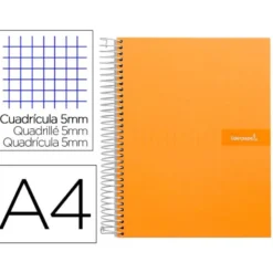 Bloc Liderpapel Din A4 micro crafty cuadrícula 5mm 5 bandas 4 taladros tapa forrada 90 gr 120 hojas naranja