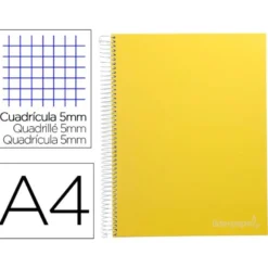 Bloc Liderpapel Din A4 micro jolly cuadrícula 5mm 5 bandas 4 taladros tapa forrada 75 gr 140 hojas color amarillo