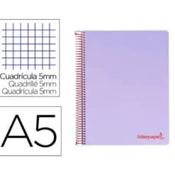 Bloc Liderpapel DIN A5 micro wonder crafty liso 5mm 120 hojas tapa plástico 90 g/m2 color violeta