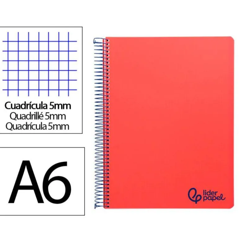 Bloc Liderpapel DIN A6 micro wonder 120 hojas cuadro 5mm 4 bandas tapa plástio 90 gr color rojo