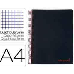 Bloc Liderpapel Din A4 micro wonder cuadrícula 5mm 5 bandas 4 taladros tapa polipropileno 90 gr 120 hojas color negro
