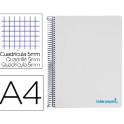 Bloc Liderpapel Din A4 micro wonder cuadrícula 5mm 5 bandas 4 taladros tapa polipropileno 90 gr 120 hojas color gris