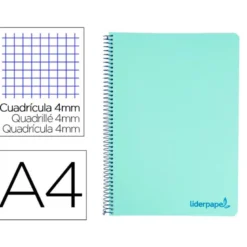 Bloc Liderpapel Din A4 wonder cuadrícula 4mm tapa polipropileno 90 gr 120 hojas color verde